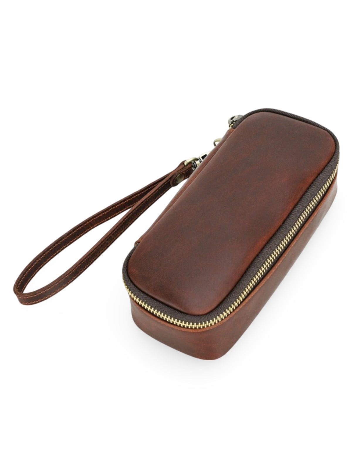 Pipe case, made of leather, refined and organized, Riquier model