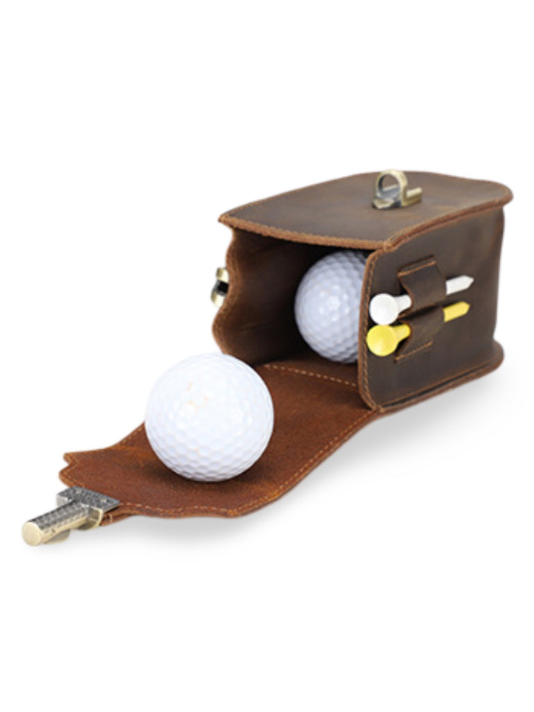 Golf ball and tee case, leather, portable on the belt, Amarant model