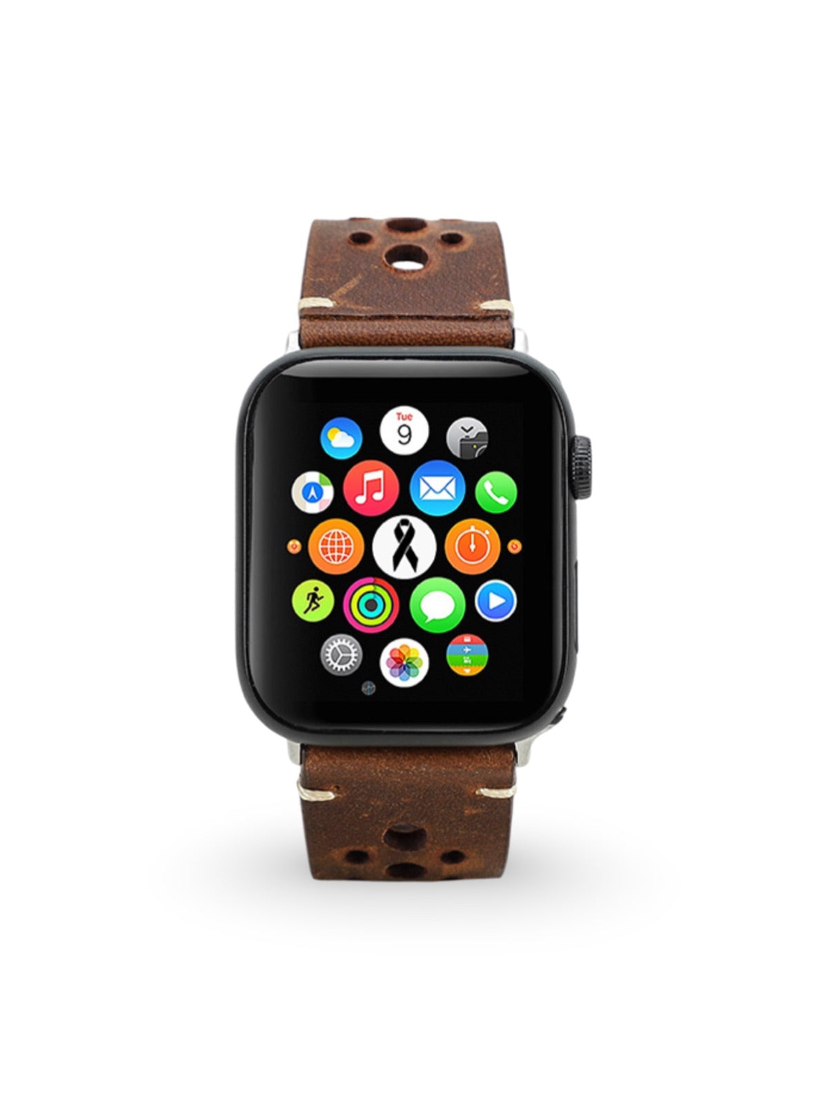 Bracelet Apple Watch cuir vintage, design perforé, boucle classique, modèle Lior