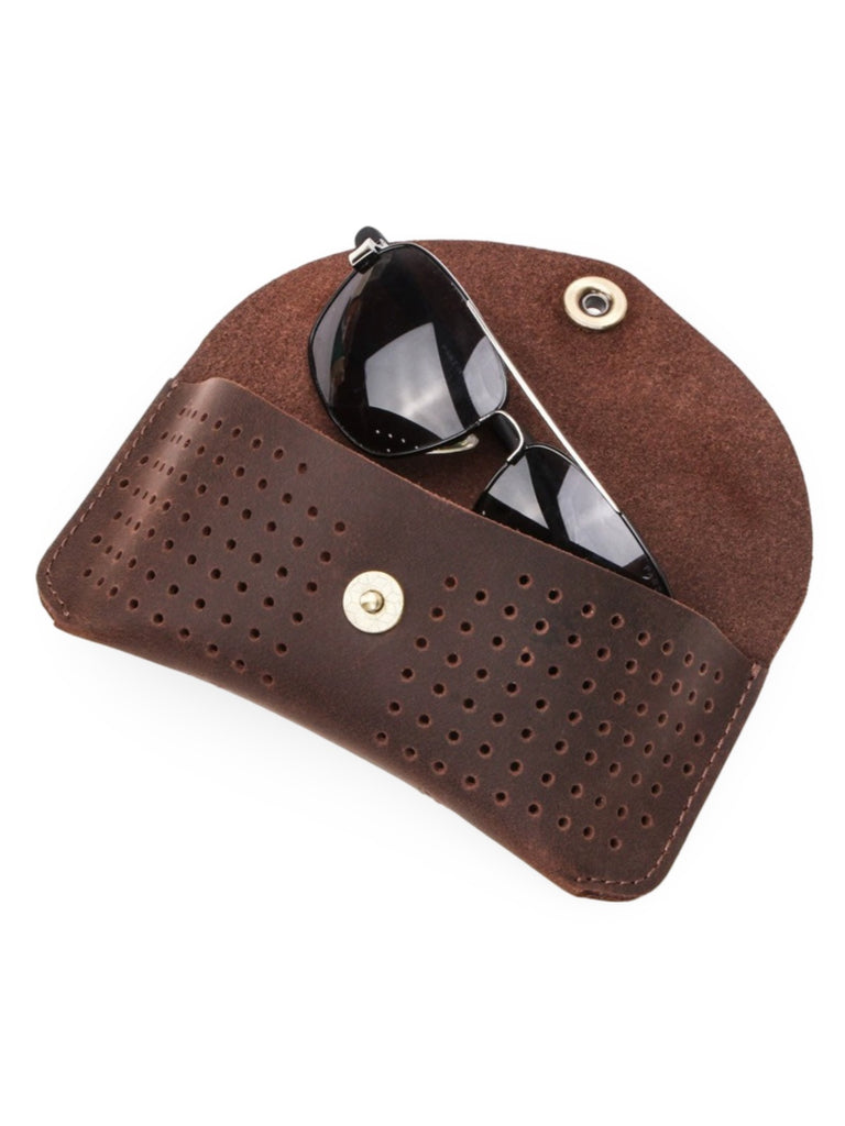 Glasses case, made of leather, practical appearance, perforated design, Ézéchias model