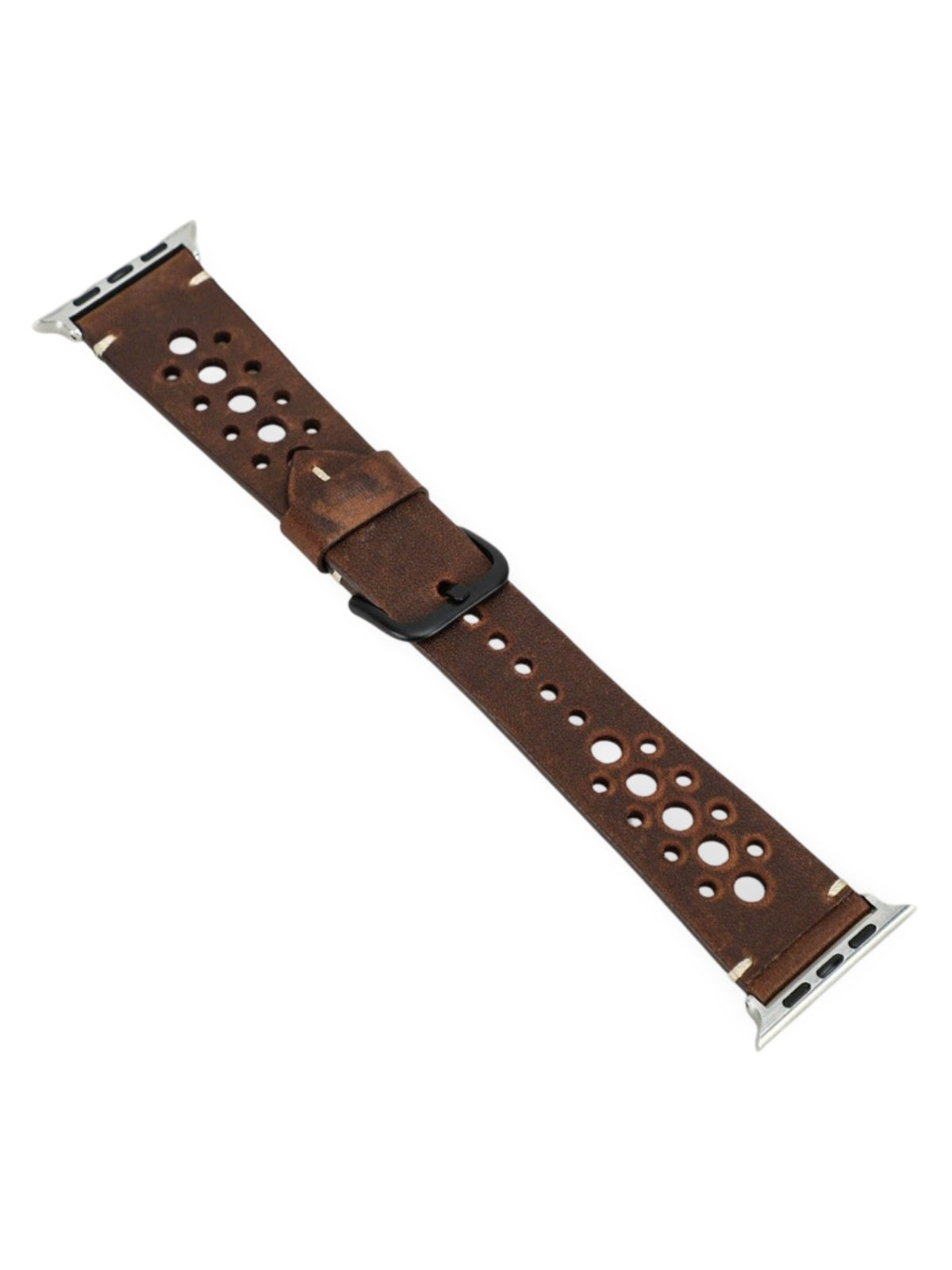 Vintage leather Apple Watch bracelet, perforated design, classic buckle, Lior model