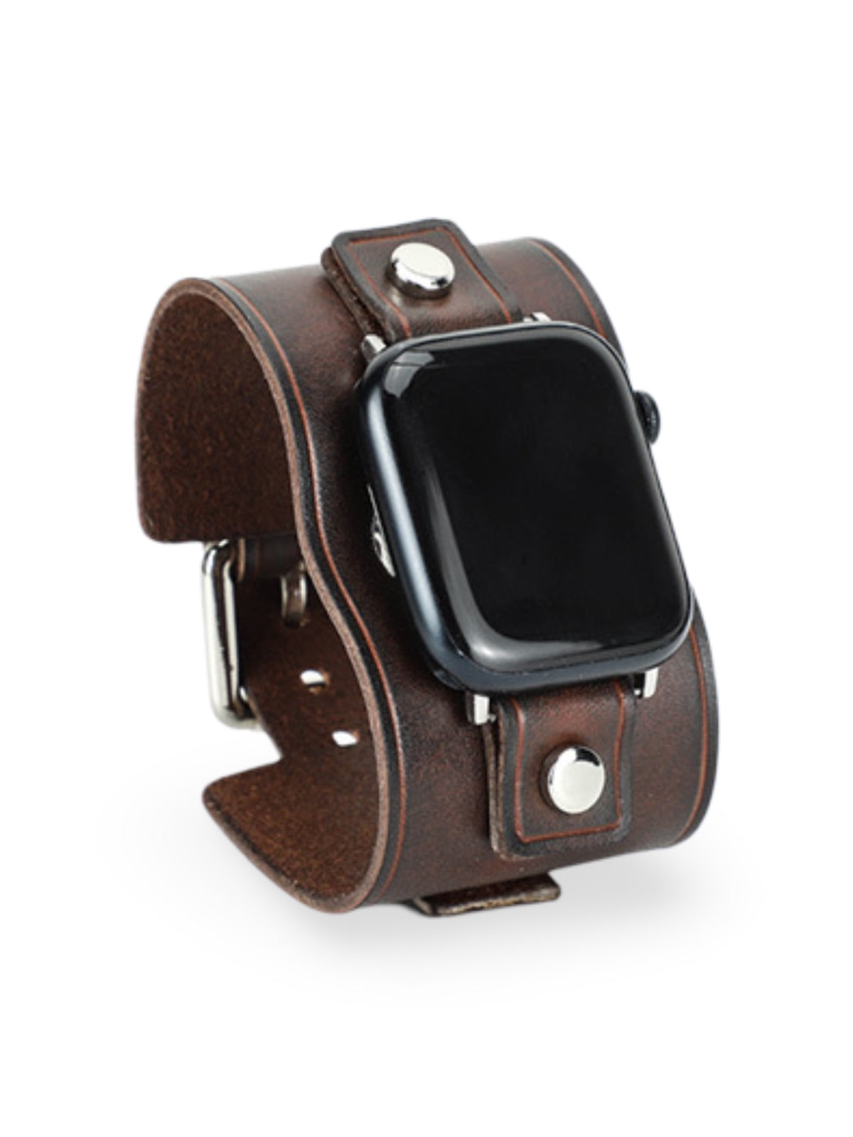 Bracelet large cuir Apple Watch, sangle vintage, cuir pleine fleur, design rétro, modèle Célian