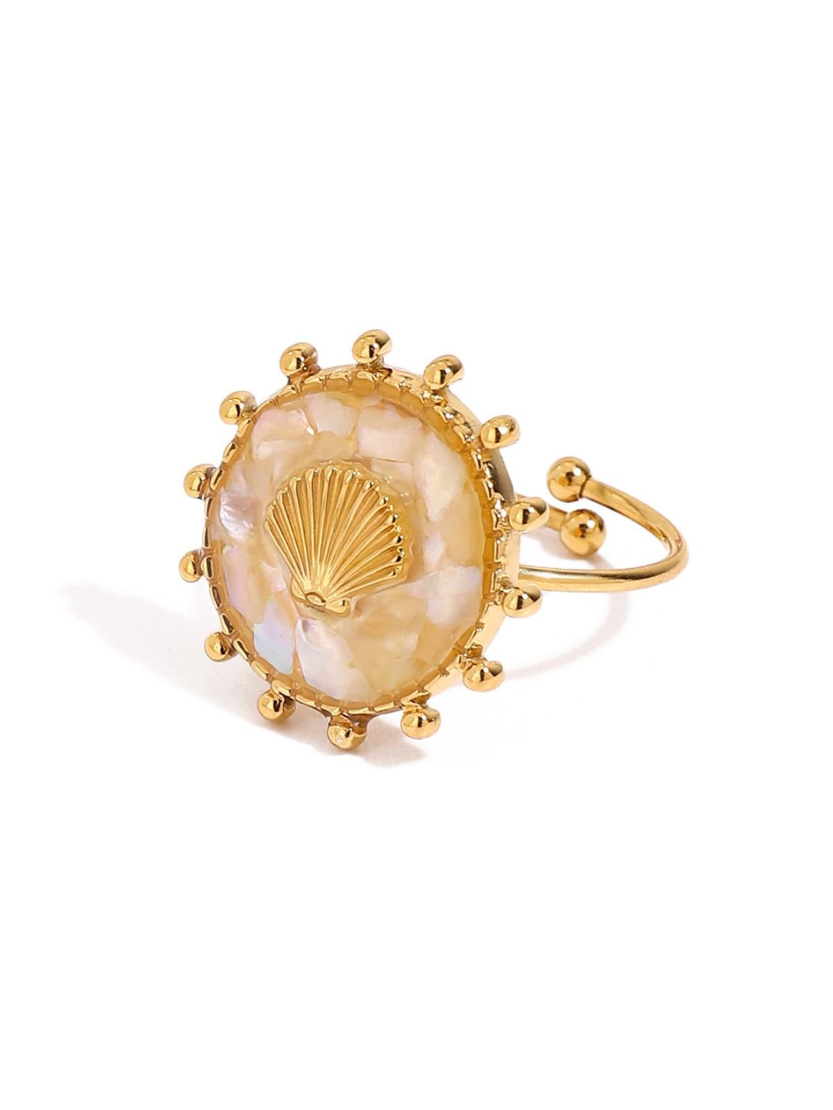 Bague ajustable coquillage nacré, acier inoxydable doré, style plage, inspiration marine, bijou d'été, modèle Duma - Bague - Or