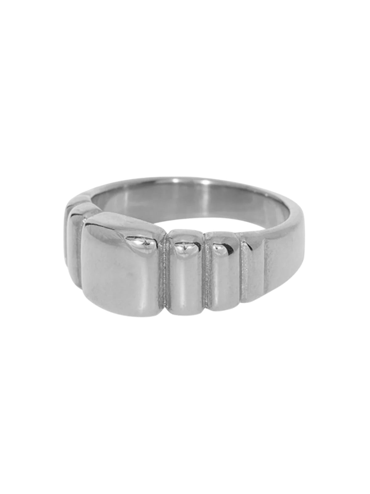 Bague bombée femme, bague acier inoxydable dorée, texture rayée, large or, bague effet vintage, modèle Miwa - Bague - Argent XS