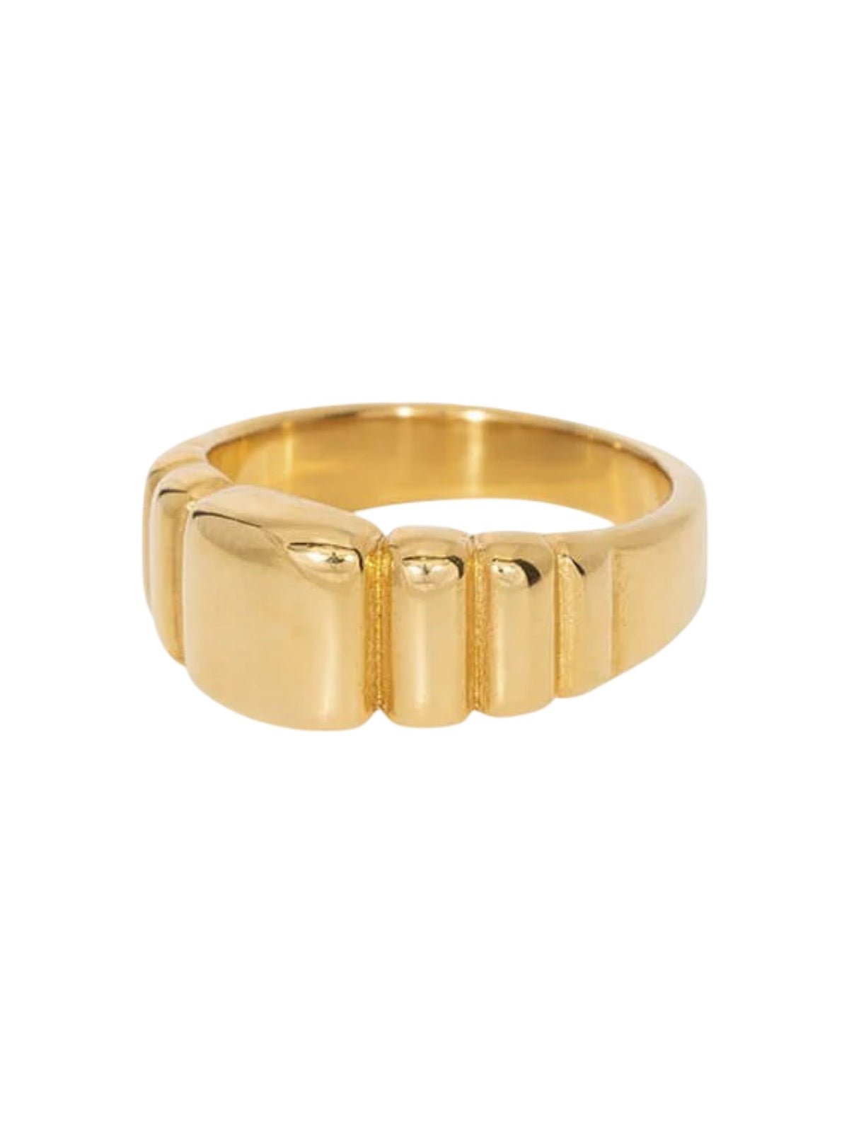 Bague bombée femme, bague acier inoxydable dorée, texture rayée, large or, bague effet vintage, modèle Miwa - Bague - Or XS