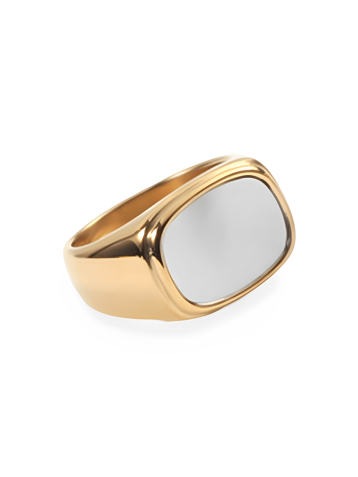 Bague carrée acier inoxydable, or 18K, femme, anneau géométrique, effet nacre, tendance, moderne, modèle Ivanah - Bague - Or + Blanc XXS