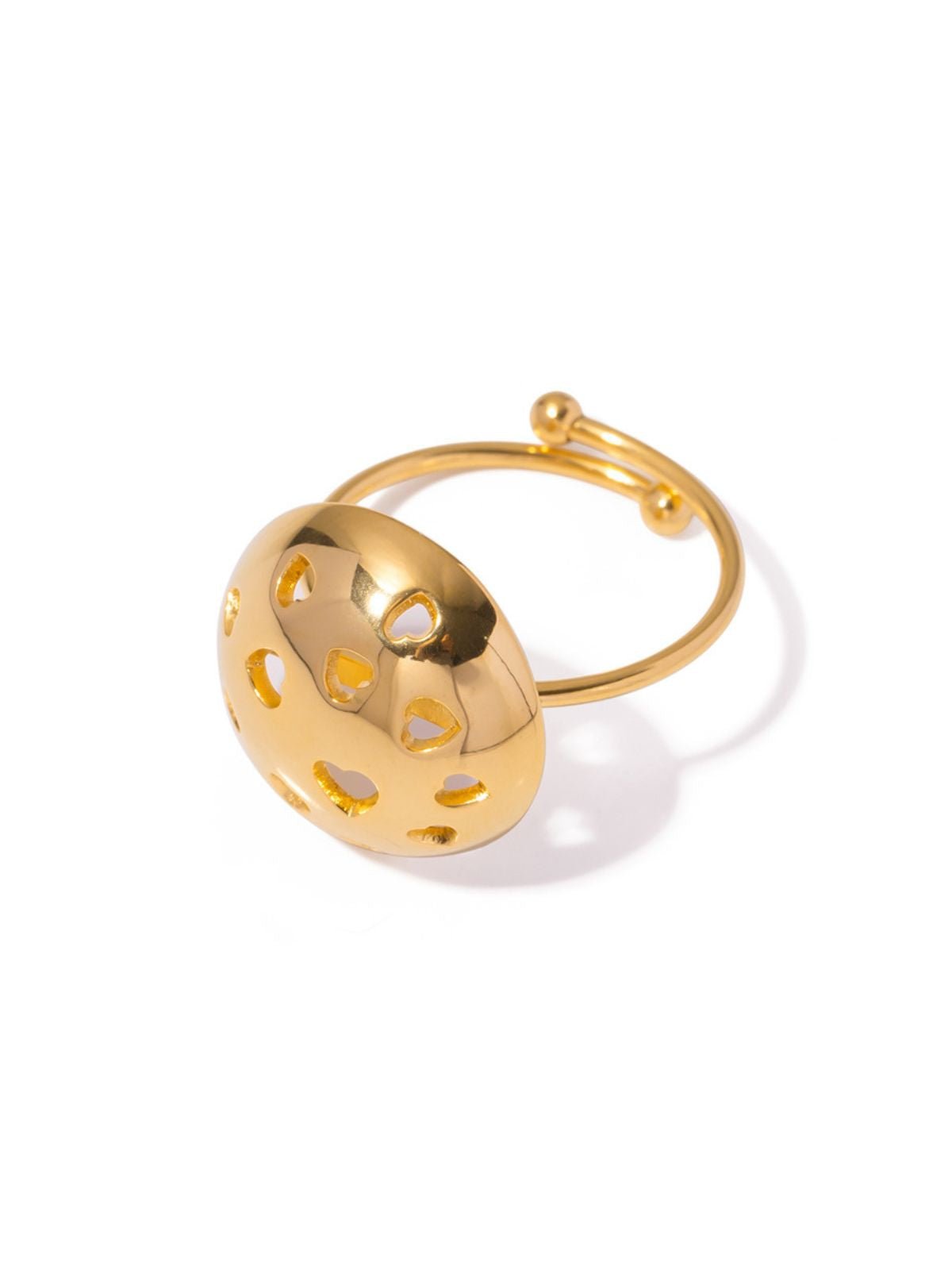 Bague cœur dorée, forme dôme ajourée, acier inoxydable, ajustable, design ins, modèle Clarisse - Bague - Or