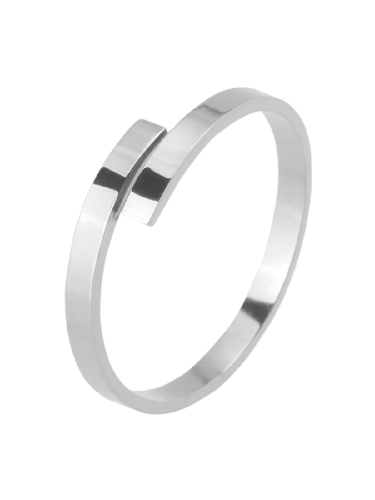Bague couple acier inoxydable, ouverte géométrique, anneau ajustable poli, minimaliste dorée, moderne US7, modèle Louise - Bague - Argent S