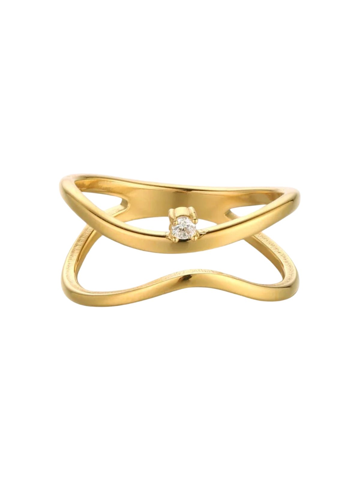 Bague croisée dorée, pierre brillante, style géométrique, ajustement moderne, design minimal, modèle Holor - Bague - Or XS