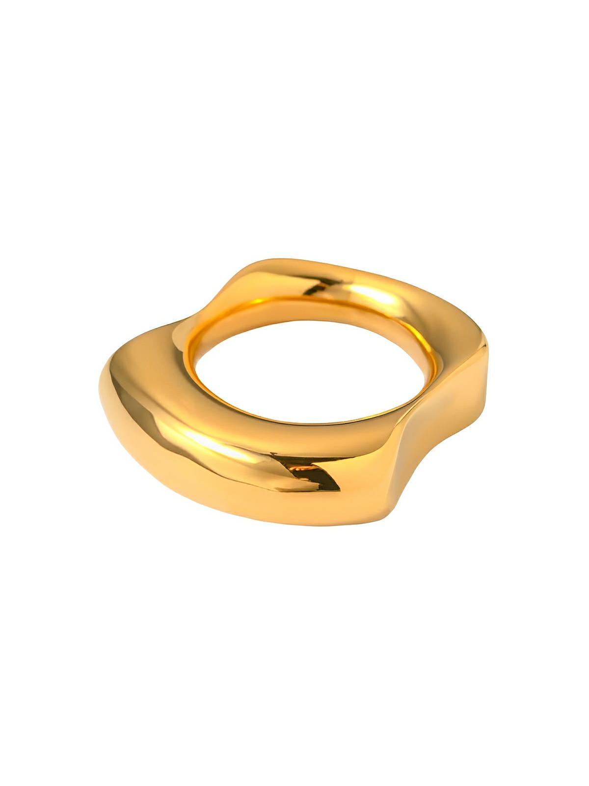 Bague en acier inoxydable, bague irrégulière femme, bague lisse or 18K, bague concave et convexe, bijou tendance géométrique, modèle Karenn - Bague - Or S
