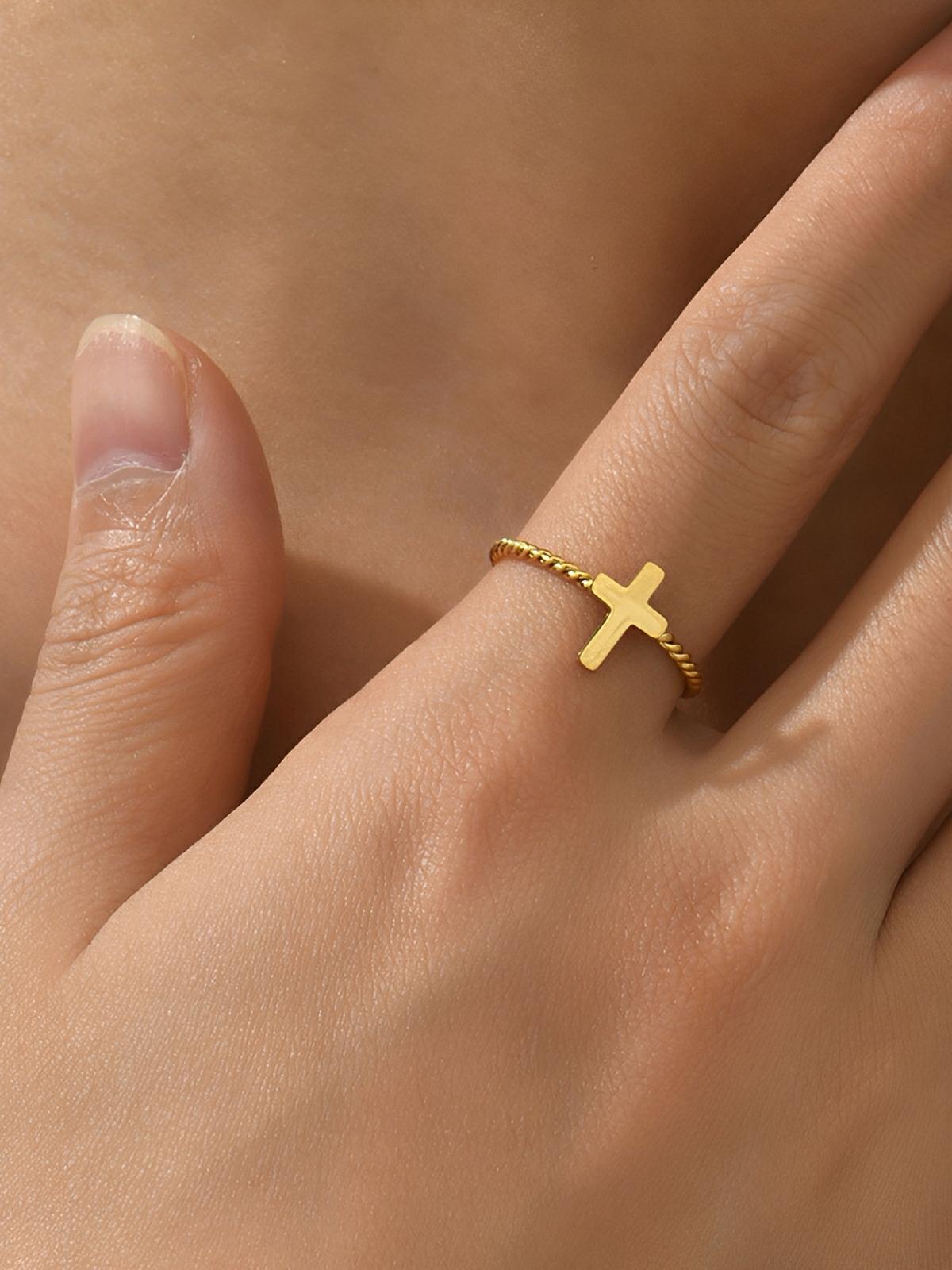 Bague en acier inoxydable or, bague géométrique femme, bague tendance légère, anneau design minimaliste, accessoire mode quotidien, modèle Kathaline - Bague - Or S
