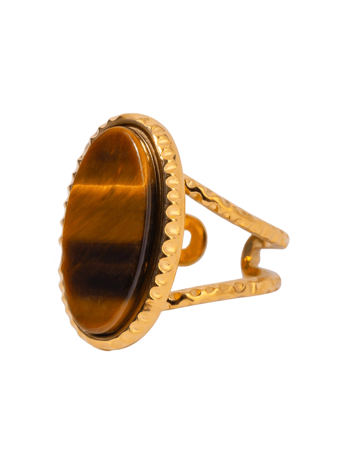 Bague en pierre naturelle colorée, et acier inoxydable, tendance, modèle Demira - Bague - Oeil de tigre