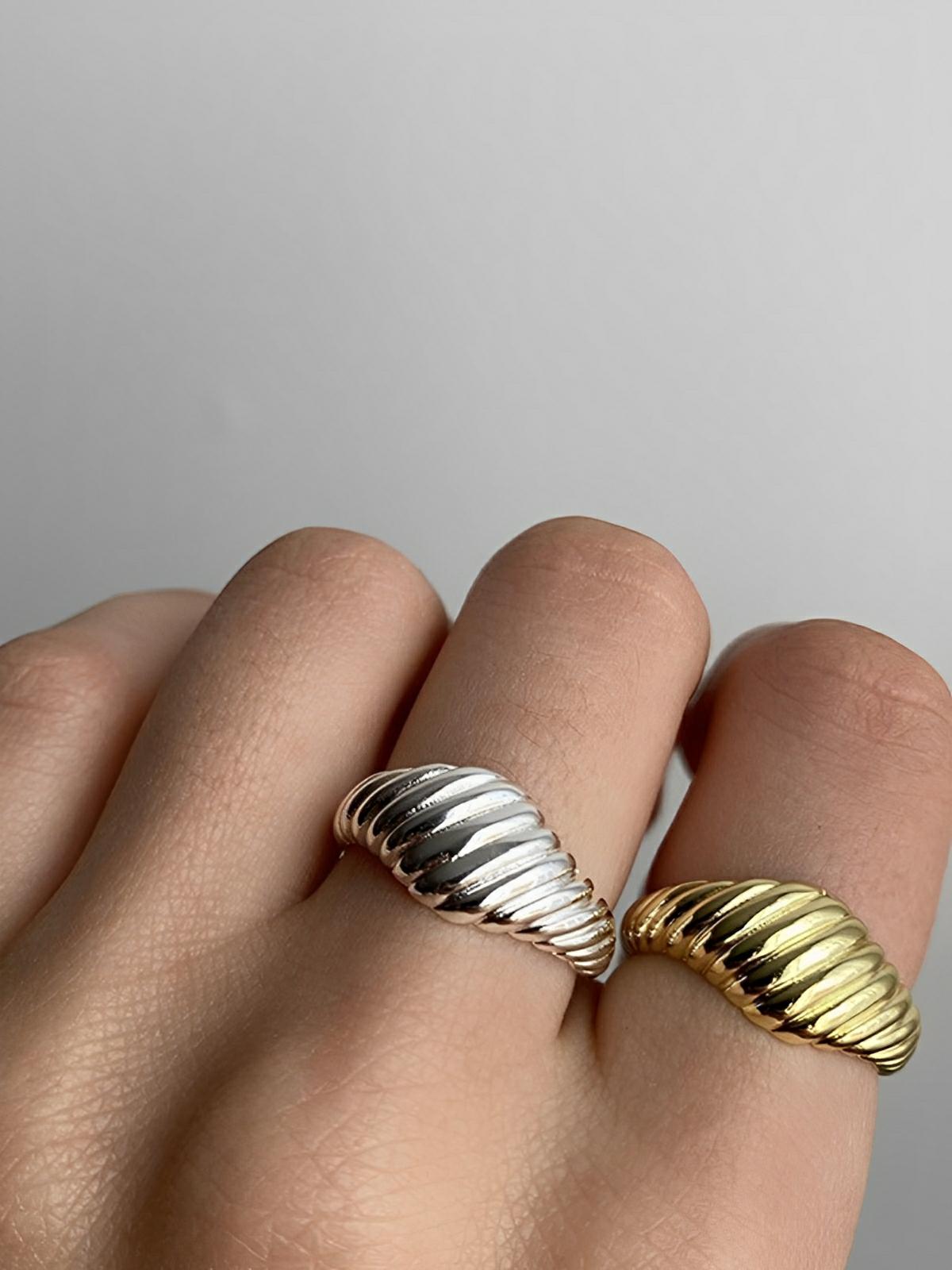 Bague femme acier inoxydable or 18K, style géométrique ondulé, bijoux tendance, mode urbaine, multi tailles, modèle Jorelle - Bague - Argent XXS