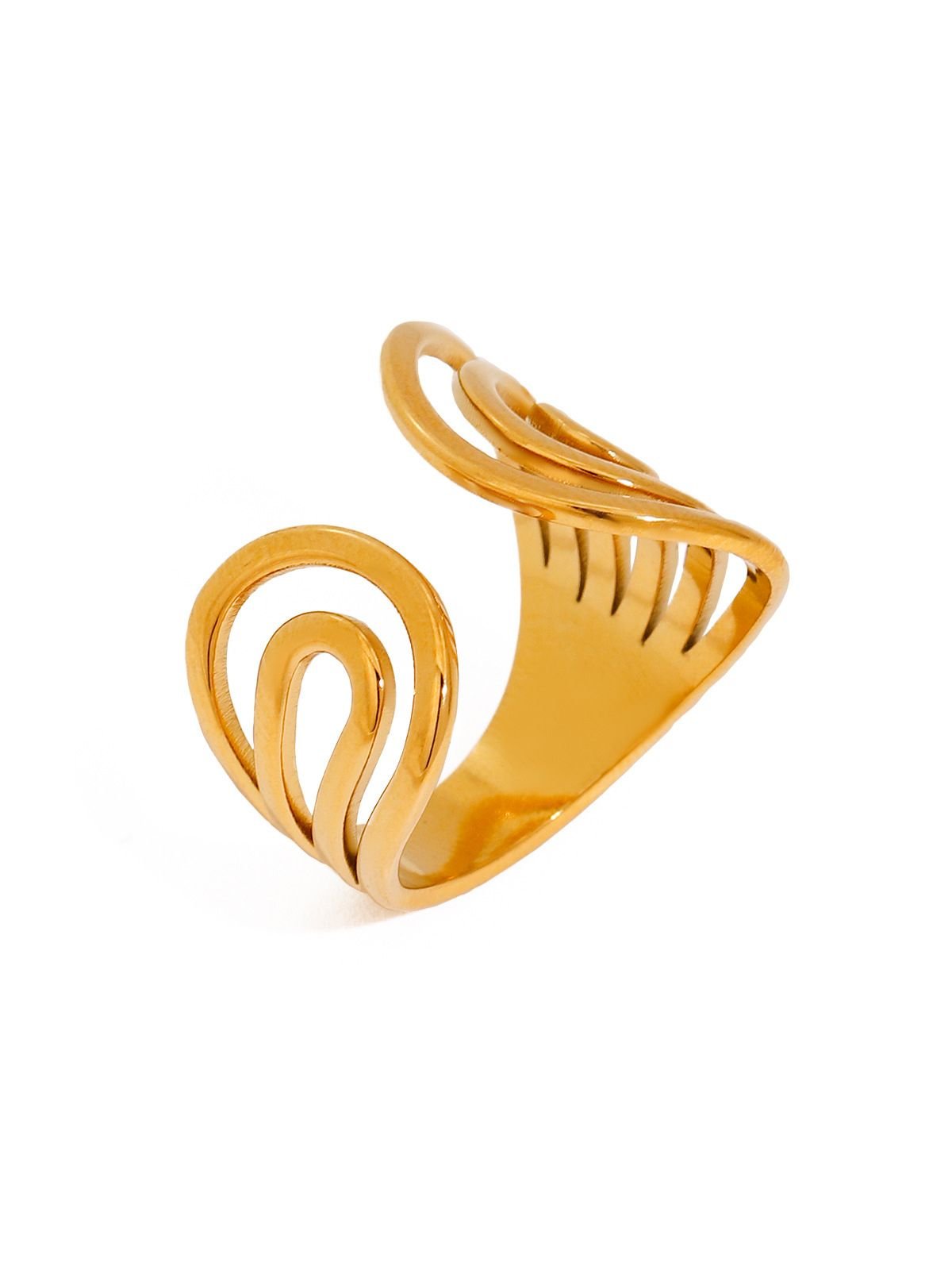 Bague large, acier doré, spirale design, réglable, tendance, style moderne et chic, modèle Nina - Bague - Or