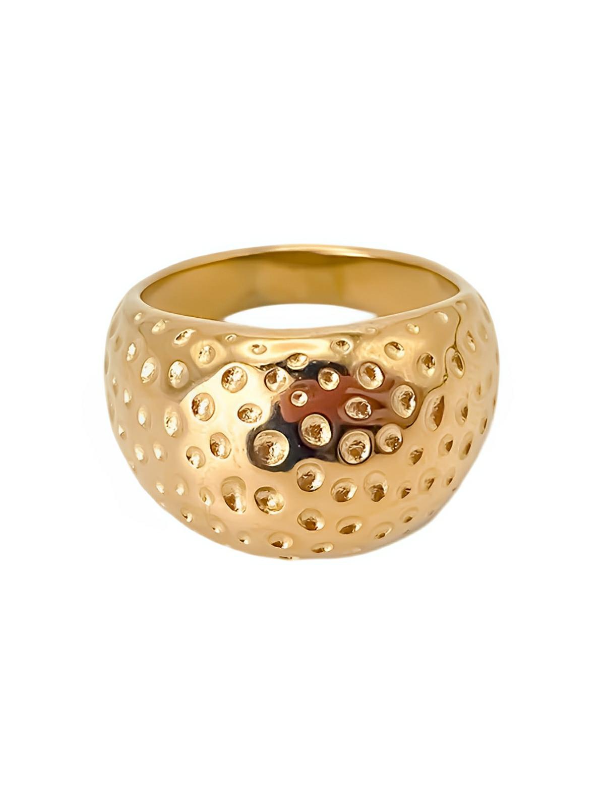 Bague large géométrique, bague acier inoxydable, bague plaquée or 18K, bague martelée tendance, bague style Europe Amérique, modèle Koraly - Bague - Or S