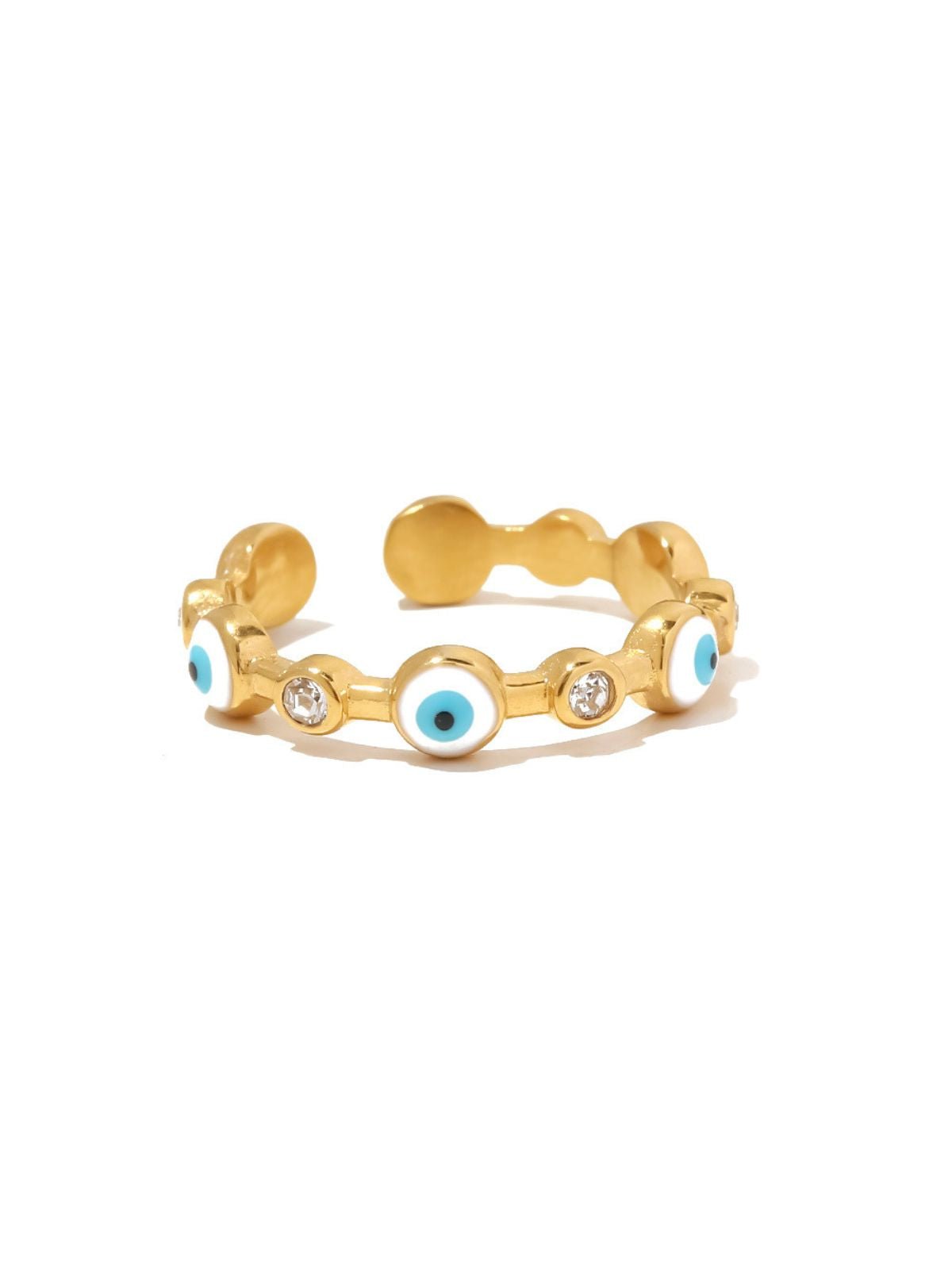 Bague œil protecteur, acier doré, pierre blanche, ajustable, style géométrique, modèle Valérie - Bague - Or