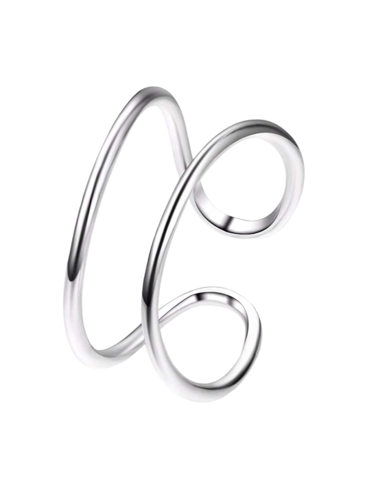 Bague ouverte double couche, acier inoxydable, design géométrique, style minimaliste, mode femme, modèle Lindsay - Bague - Argent XXS