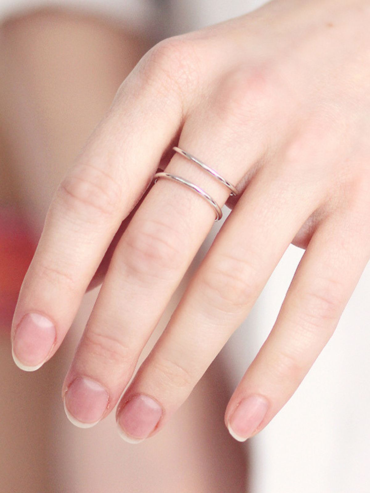 Bague ouverte double couche, acier inoxydable, design géométrique, style minimaliste, mode femme, modèle Lindsay - Bague - Argent XXS