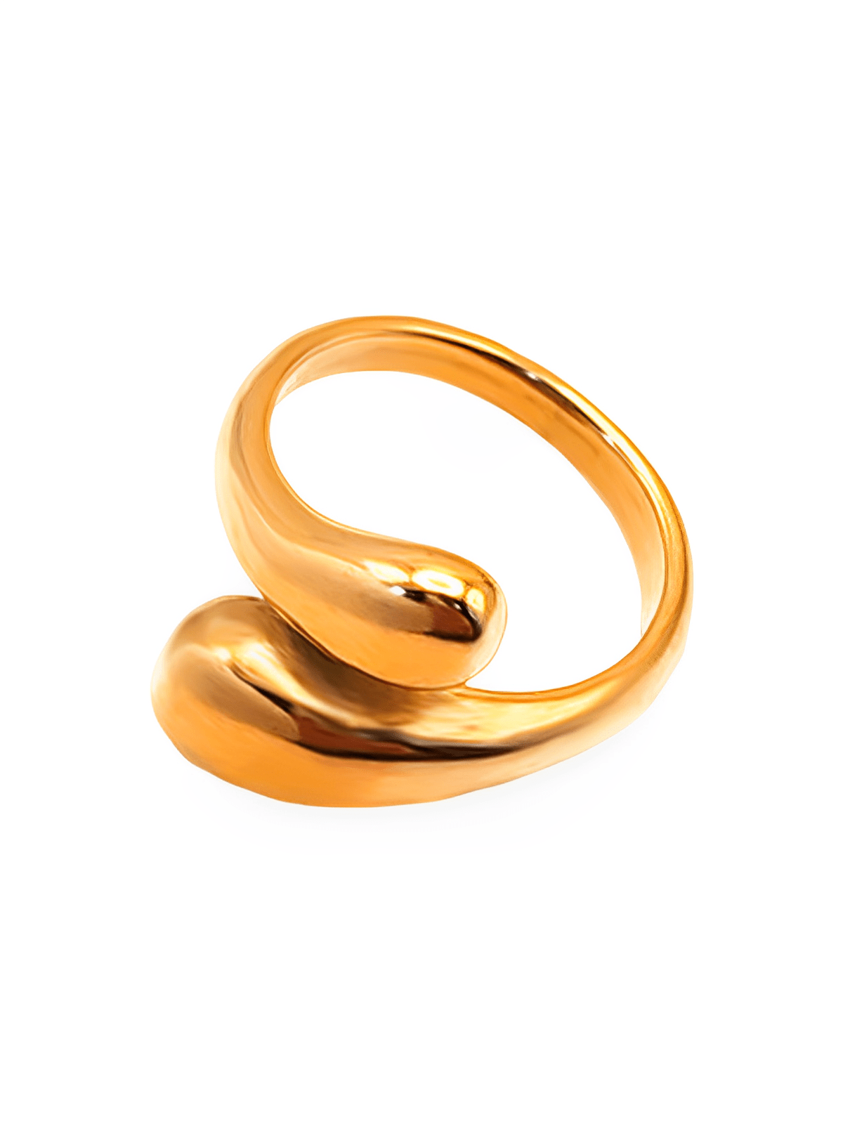 Bague ouverte en acier inoxydable, design goutte d'eau, finition or 18K, ajustable femme, style tendance, modèle Iris - Bague - Or S