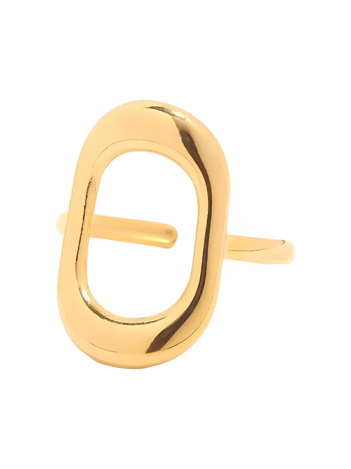 Bague ouverte femme, acier inoxydable, motif ovale creux, style ins, or 18 carats, style européen et américain, modèle Kornelia - Bague - Or S