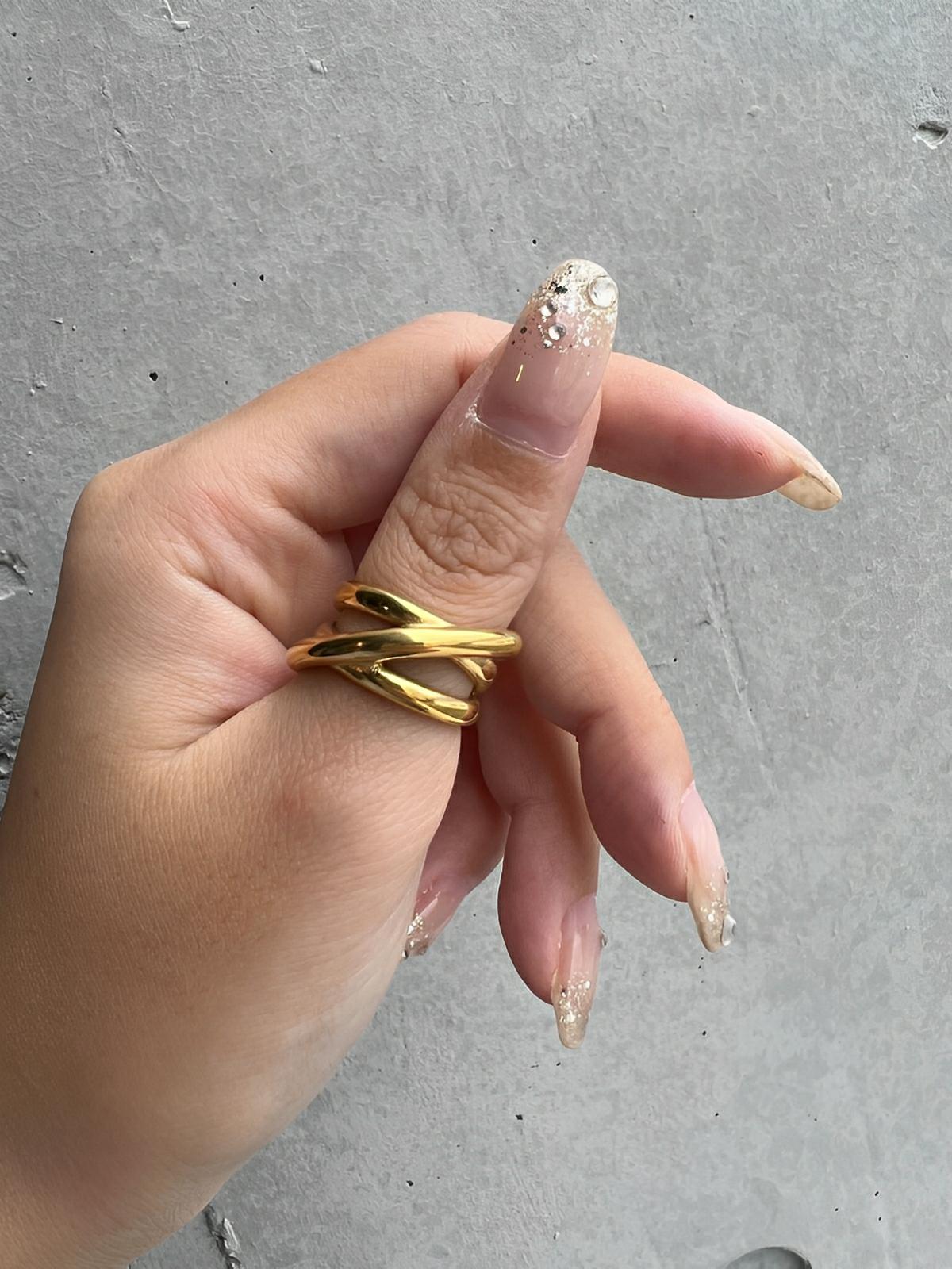 Bague ouverte géométrique femme, acier inoxydable, doré 18K, minimalisme, tendance 2025, modèle Joyce - Bague - Or XXS