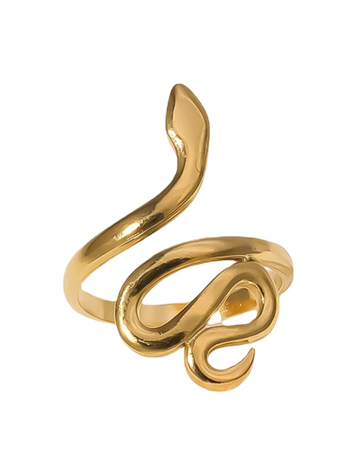 Bague serpent ouverte, acier inoxydable doré 18K, ajustable femme ou homme, tendance rétro, bijou serpent luxe, modèle Leane - Bague - Or S