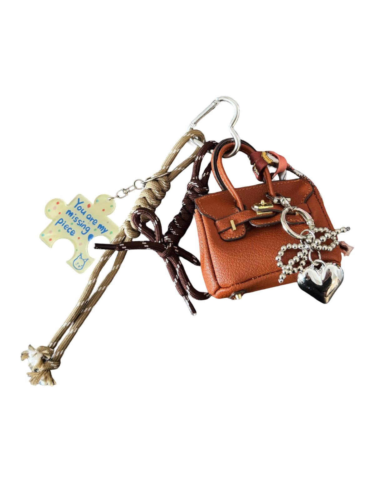 Bijoux Mini sac pendentif, bijou de sac original, porte - clés mode, accessoire fantaisie, style Birkin, modèle Maorie - Marron