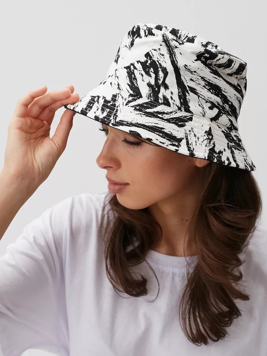 Bob coton réversible, imprimé tie - dye, noir et blanc, homme femme, protection solaire, modèle Vaco - Casquette - Blanc et noir