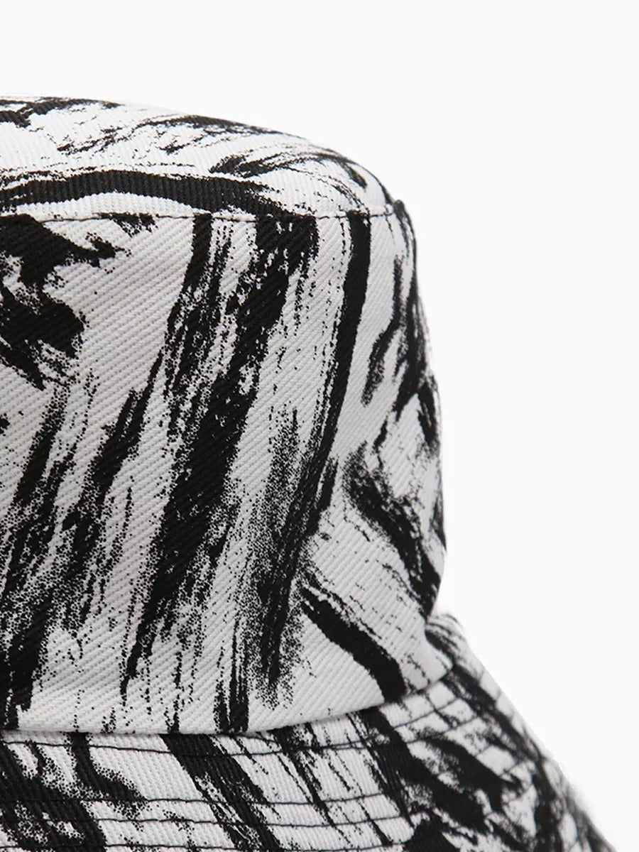 Bob coton réversible, imprimé tie - dye, noir et blanc, homme femme, protection solaire, modèle Vaco - Casquette - Blanc et noir