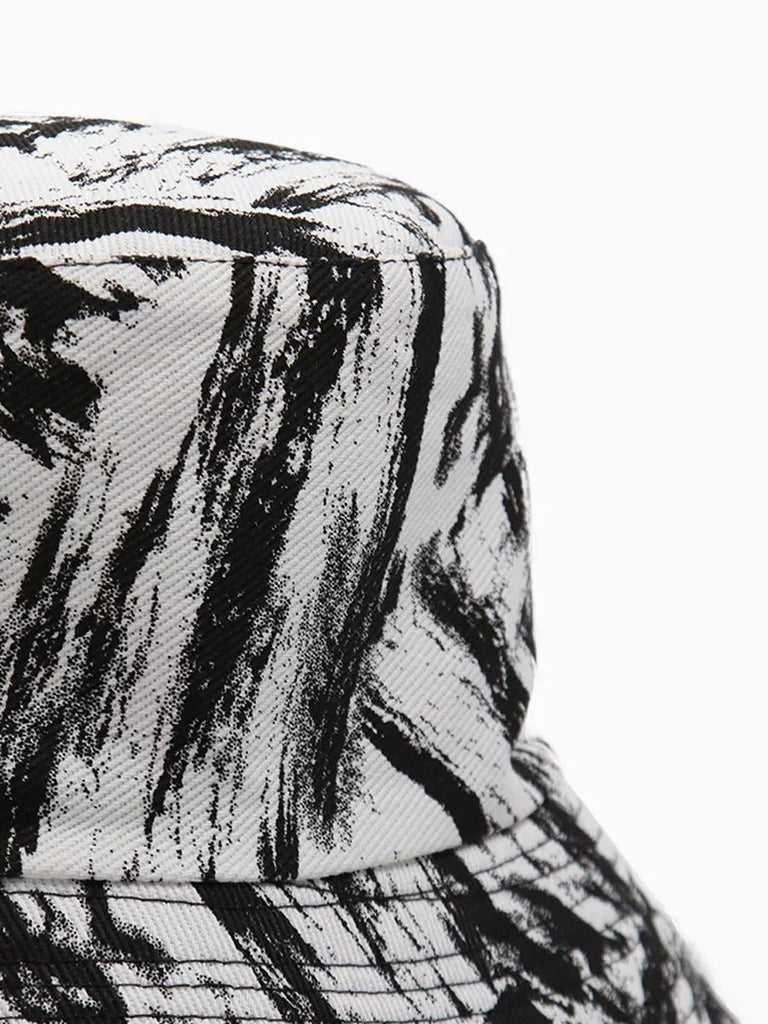 Bob coton réversible, imprimé tie - dye, noir et blanc, homme femme, protection solaire, modèle Vaco - Casquette - Blanc et noir