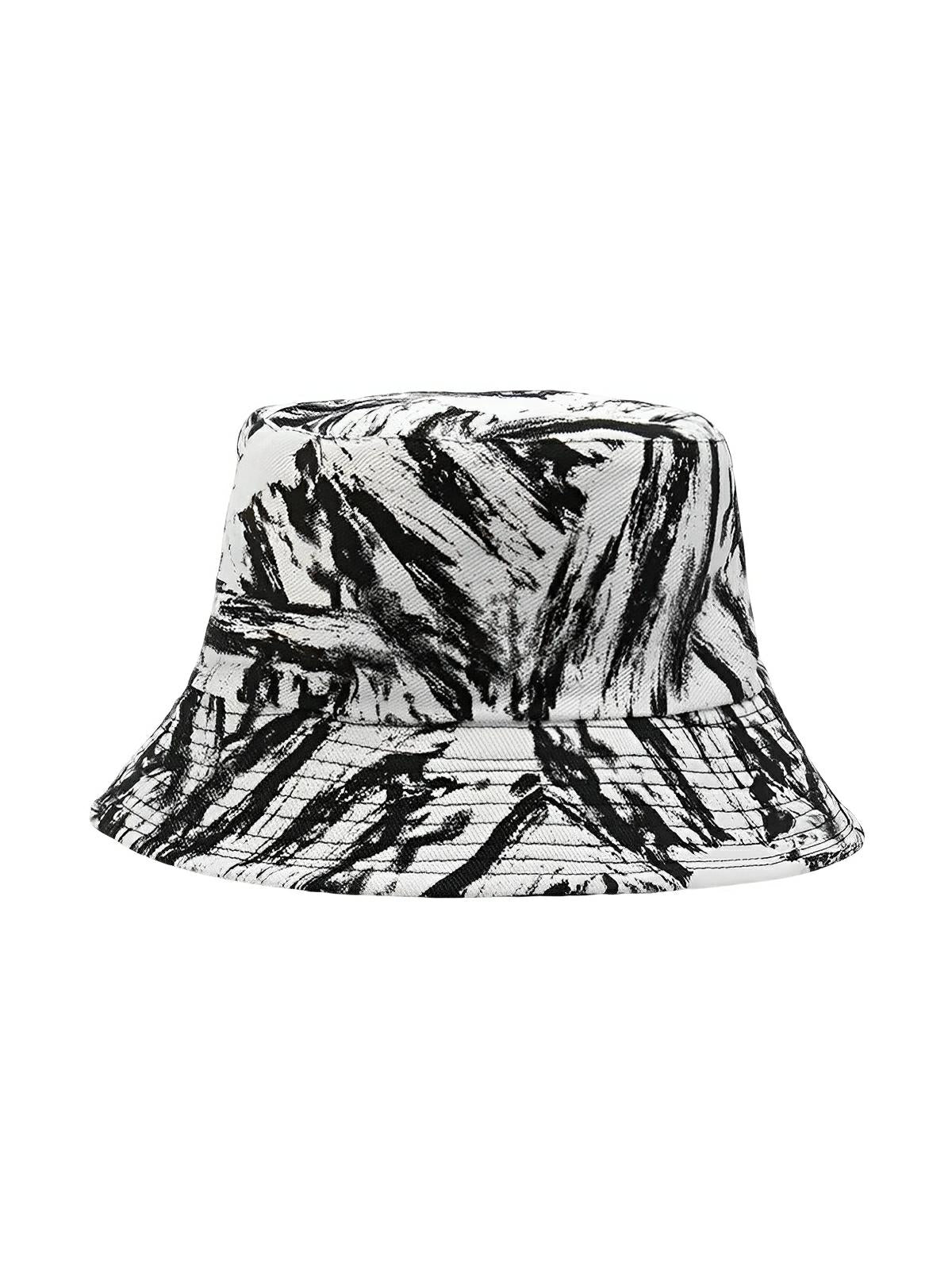 Bob coton réversible, imprimé tie - dye, noir et blanc, homme femme, protection solaire, modèle Vaco - Casquette - Blanc et noir