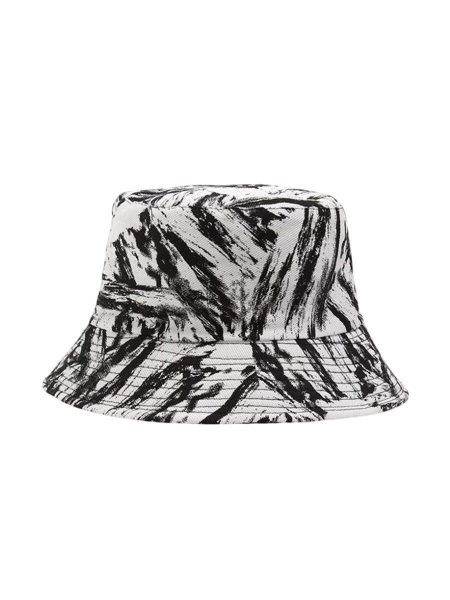 Bob coton réversible, imprimé tie - dye, noir et blanc, homme femme, protection solaire, modèle Vaco - Casquette - Blanc et noir