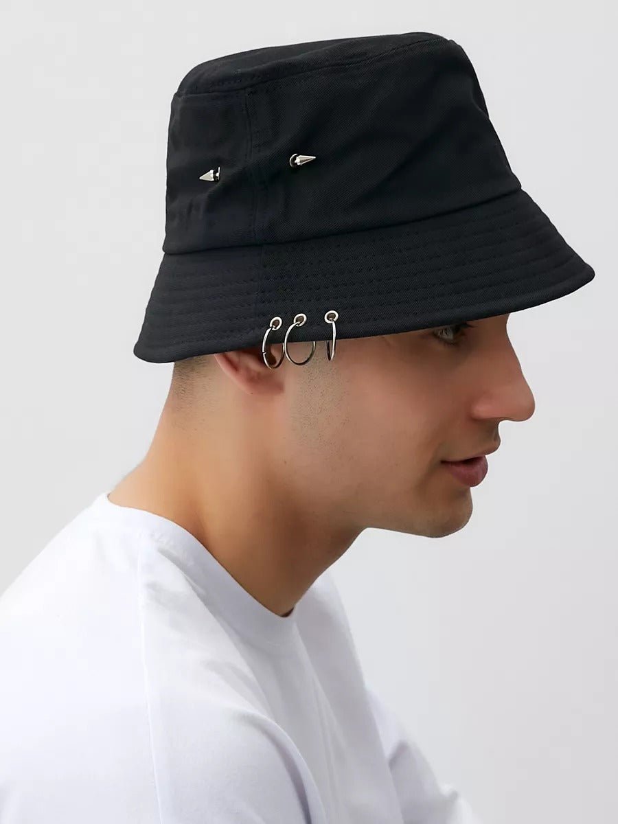 Bob en coton, avec anneaux et pics en métal, chapeau streetwear unisexe, respirant, modèle Louka - Bob - Noir