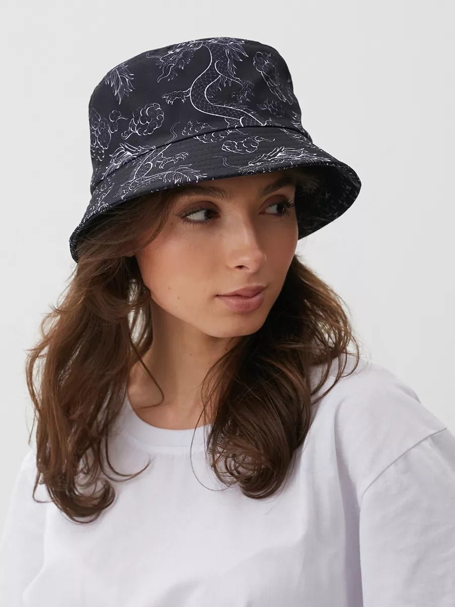Bob imprimé dragon, chapeau streetwear, protection solaire, accessoire tendance, unisexe, modèle Tayo - Bob - Gris foncé