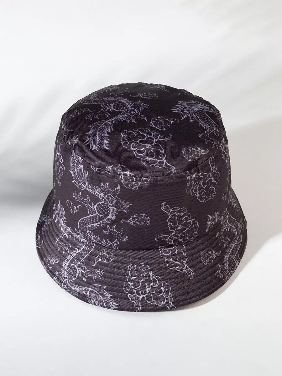 Bob imprimé dragon, chapeau streetwear, protection solaire, accessoire tendance, unisexe, modèle Tayo - Bob - Gris foncé