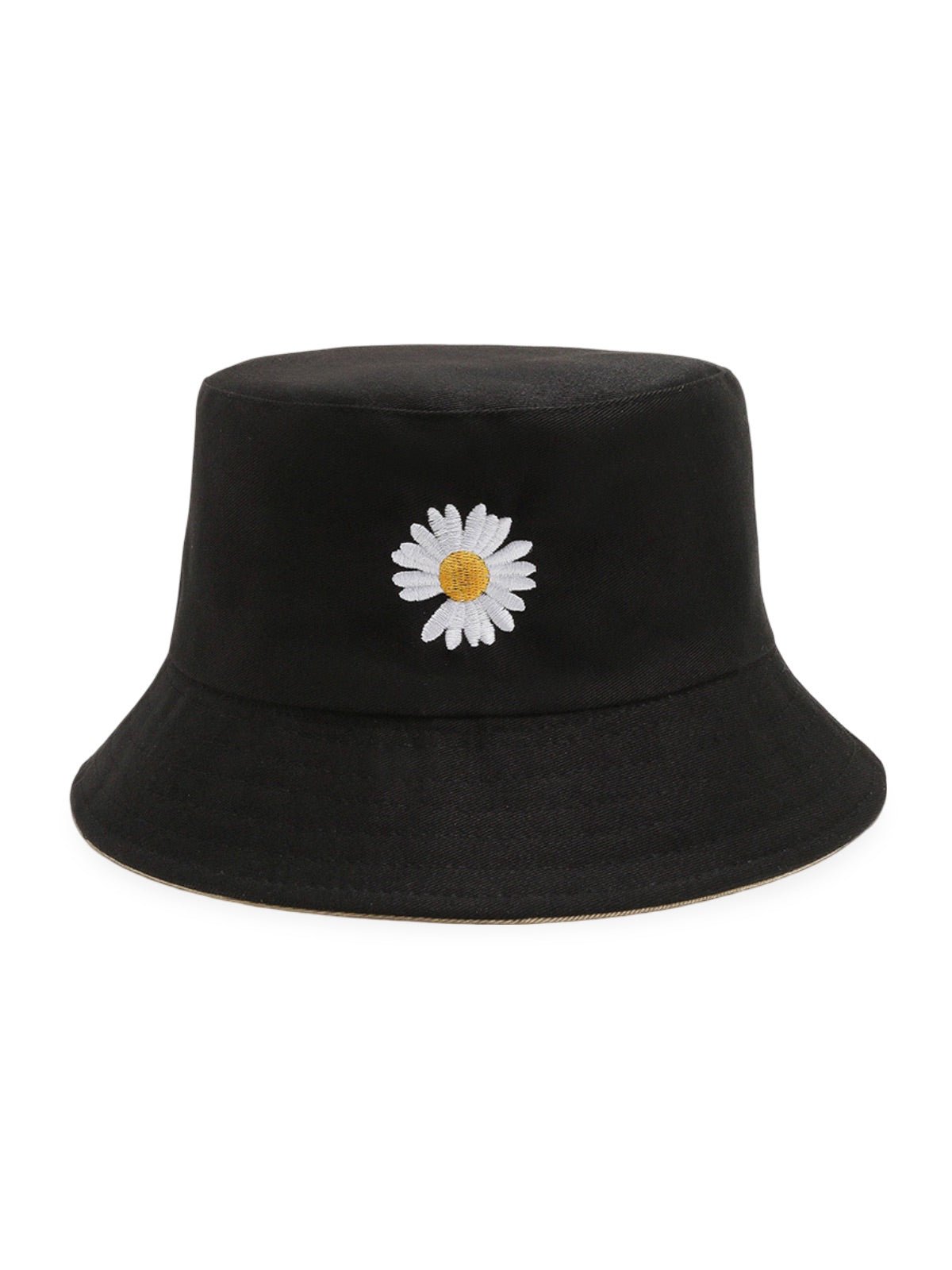 Bob marguerite brodé, chapeau réversible coton, protection solaire UPF 40, style printanier, modèle Marge - Bob - Noir