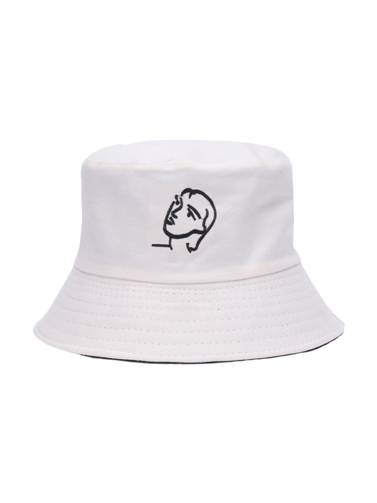 Bob réversible visage femme, motif brodé, protection solaire, style original, tissu twill, modèle Lana - Bob - Blanc crème