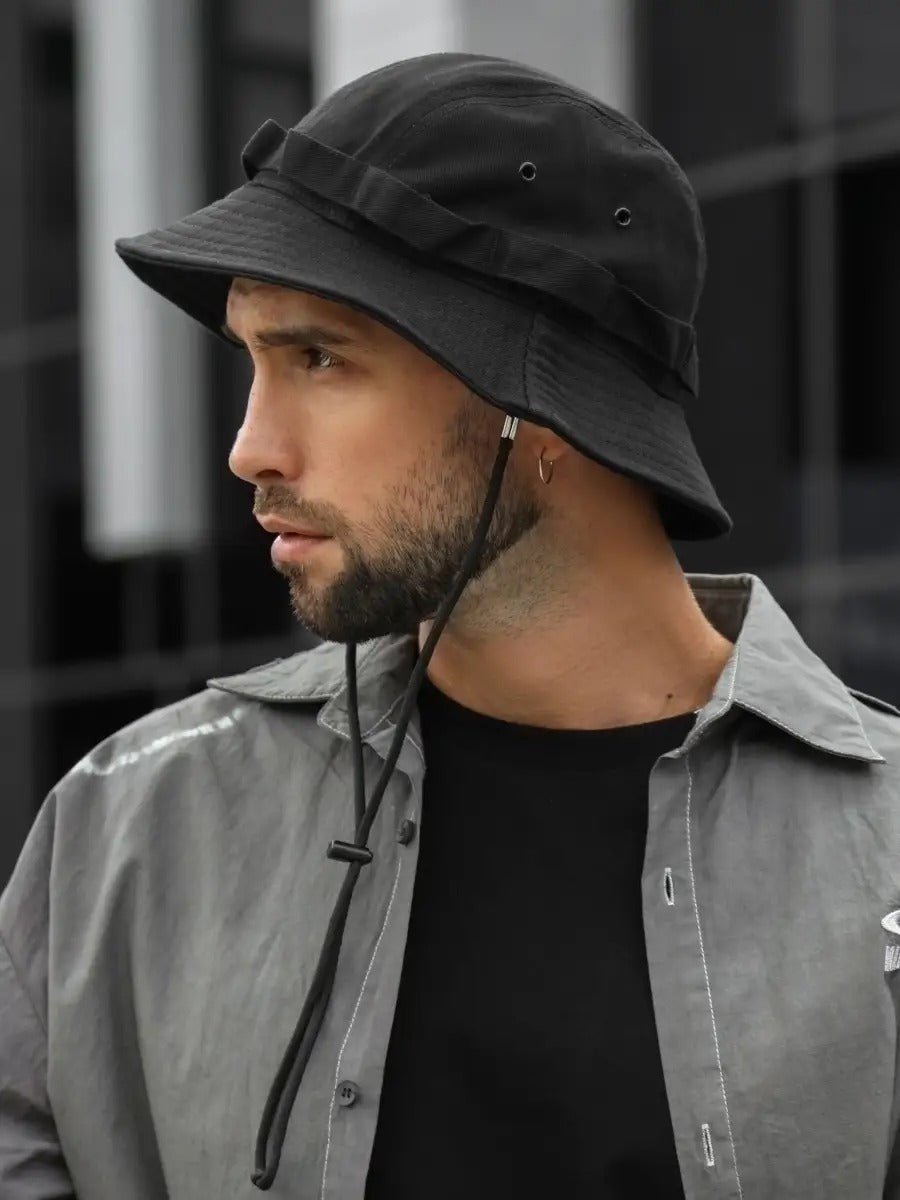 Bob streetwear et techwear, ajustable, anti - UV, avec cordon, gorpcore, chapeau de randonnée, modèle Elior - Bob - Noir