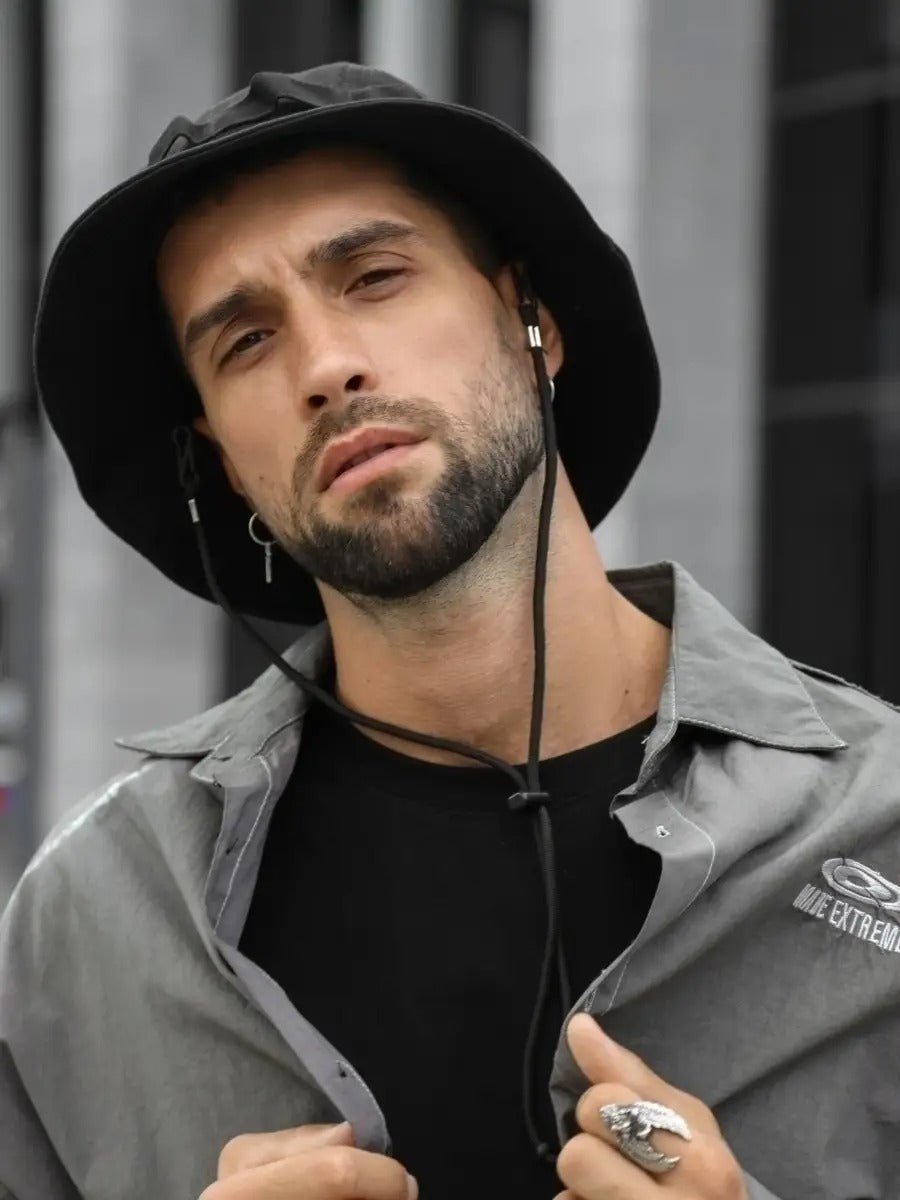 Bob streetwear et techwear, ajustable, anti - UV, avec cordon, gorpcore, chapeau de randonnée, modèle Elior - Bob - Noir