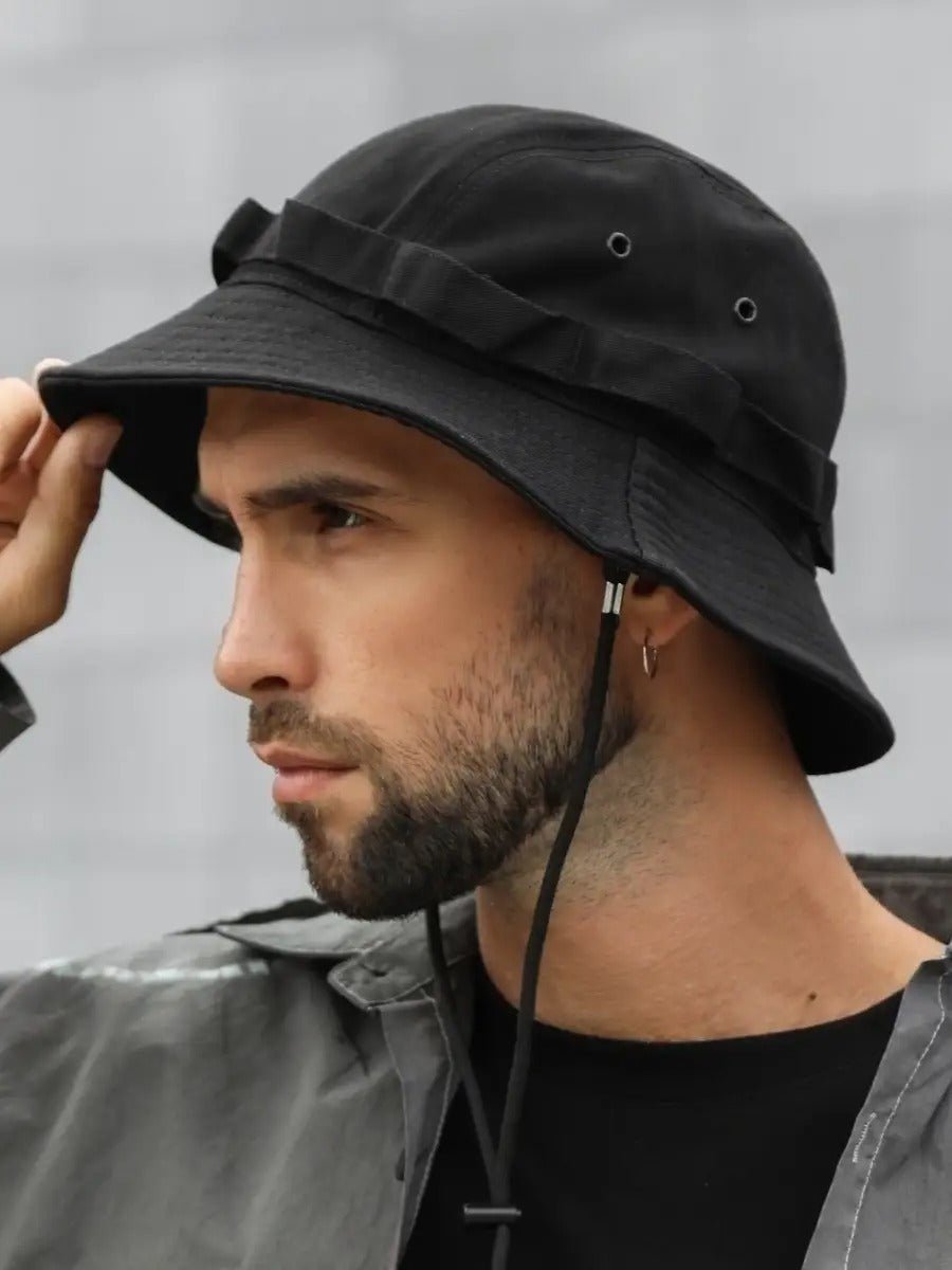 Bob streetwear et techwear, ajustable, anti - UV, avec cordon, gorpcore, chapeau de randonnée, modèle Elior - Bob - Noir