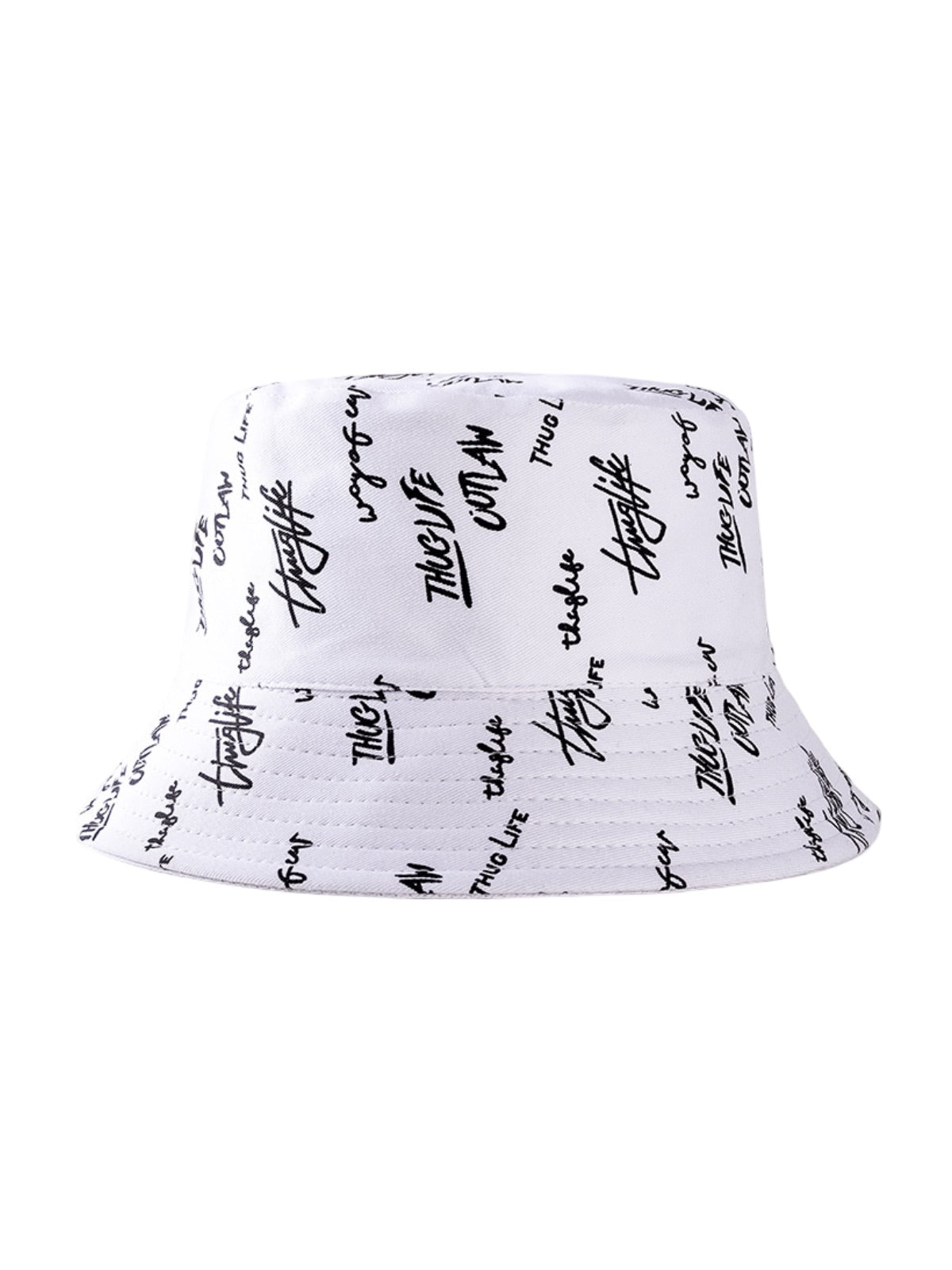 Bob streetwear réversible, imprimé graffiti, coton respirant, broderie Thug Life, mixte, modèle Hérry - Casquette - Blanc