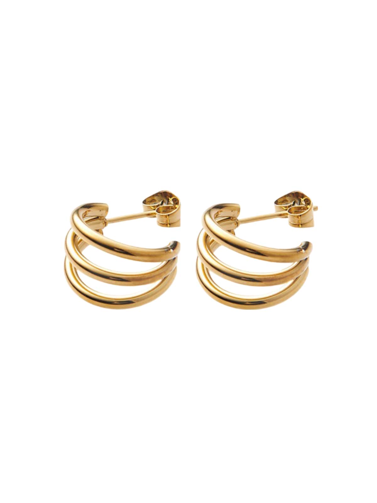 Boucles d’oreilles acier inoxydable, forme C incurvée, triple couche, plaqué or, style géométrique, modèle Ecrame - Boucles d'oreilles - Or 44 mm