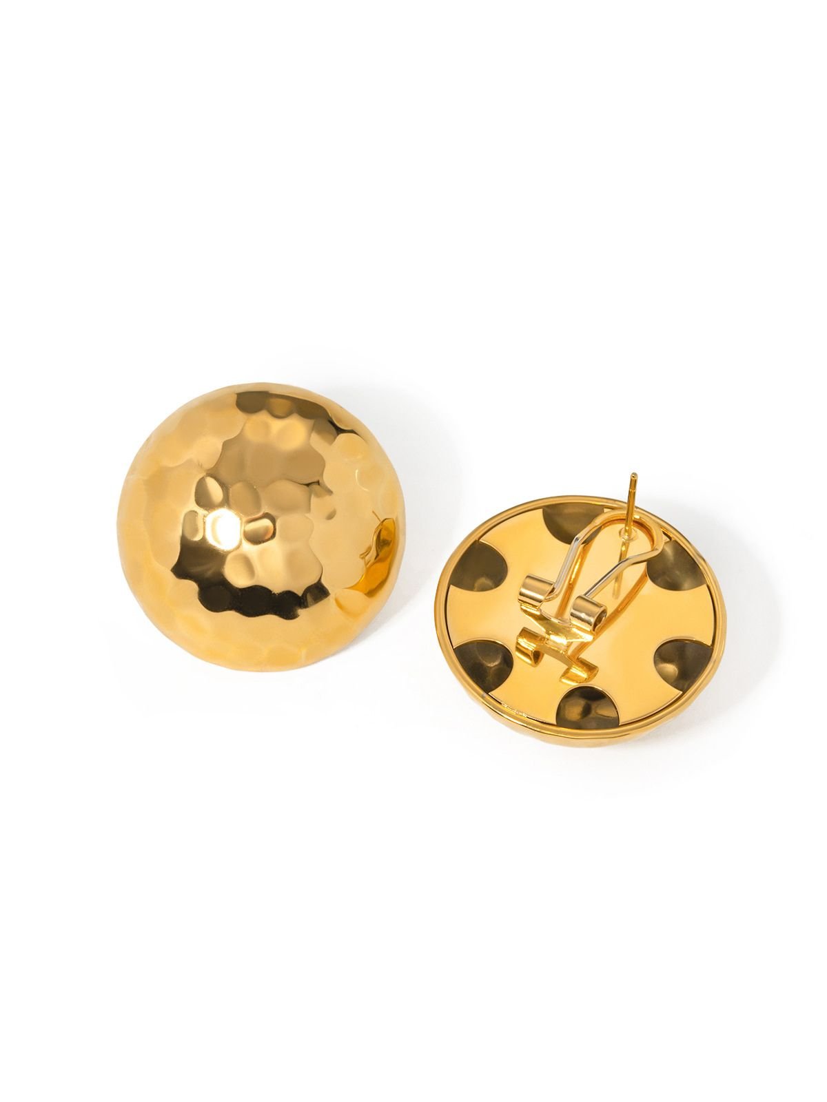 Boucles d’oreilles bombées, acier inoxydable martelées, dorées, rondes, clips, chic et soirée, style ins, modèle Louison - Boucles d'oreilles - Or
