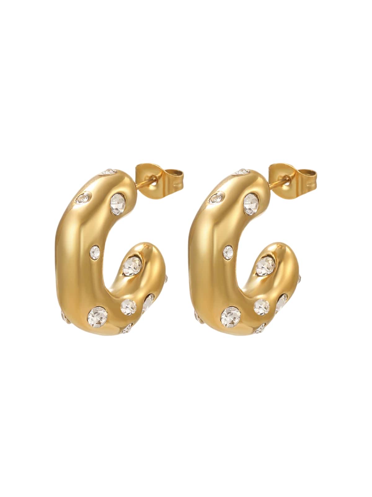 Boucles d'oreilles C, acier inoxydable, or 18 carats, rétro, style géométrique, strass, modèle Jeromia - Boucles d'oreilles - Or 60 mm