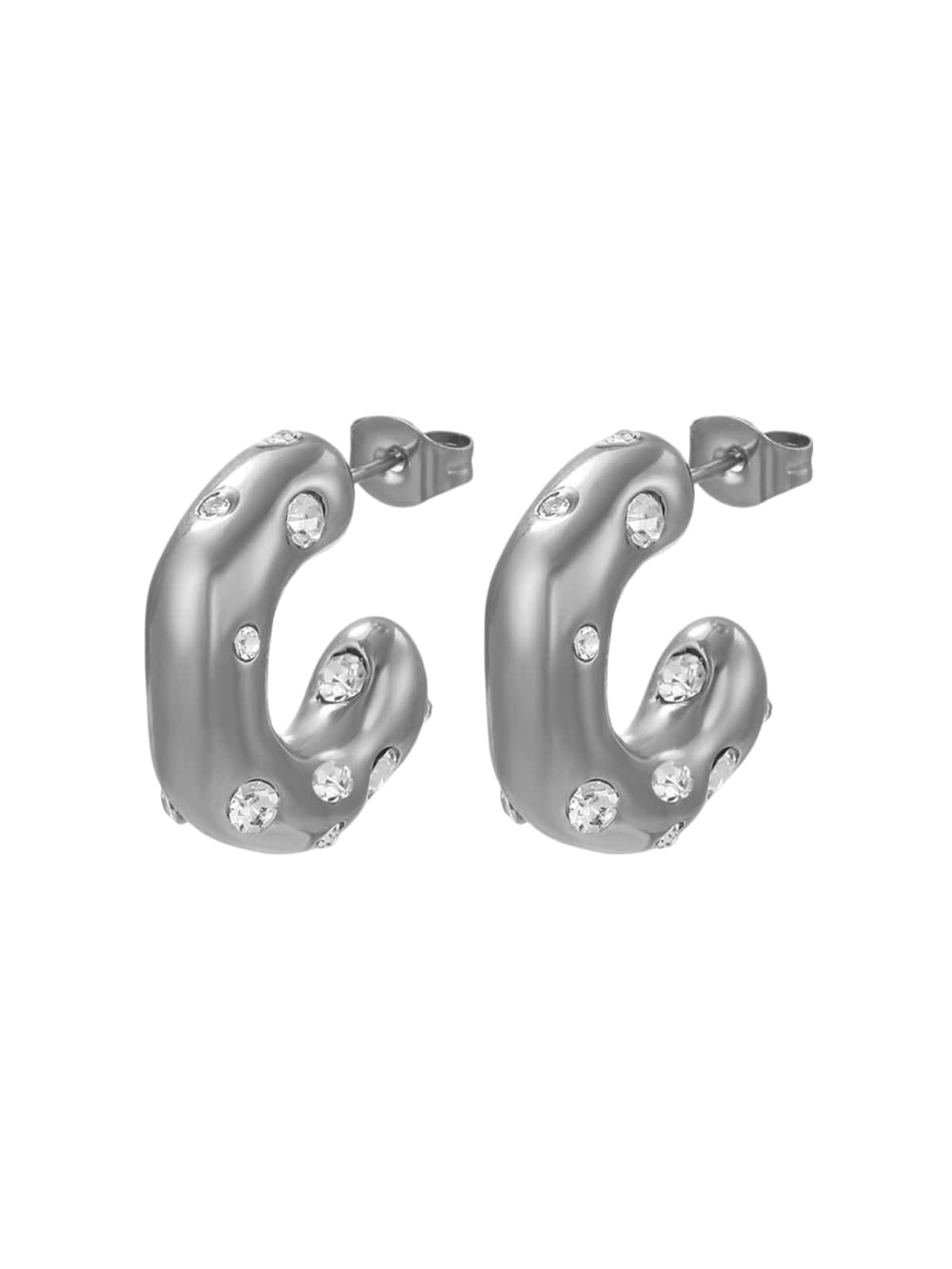 Boucles d'oreilles C, acier inoxydable, or 18 carats, rétro, style géométrique, strass, modèle Jeromia - Boucles d'oreilles - Argent 60 mm