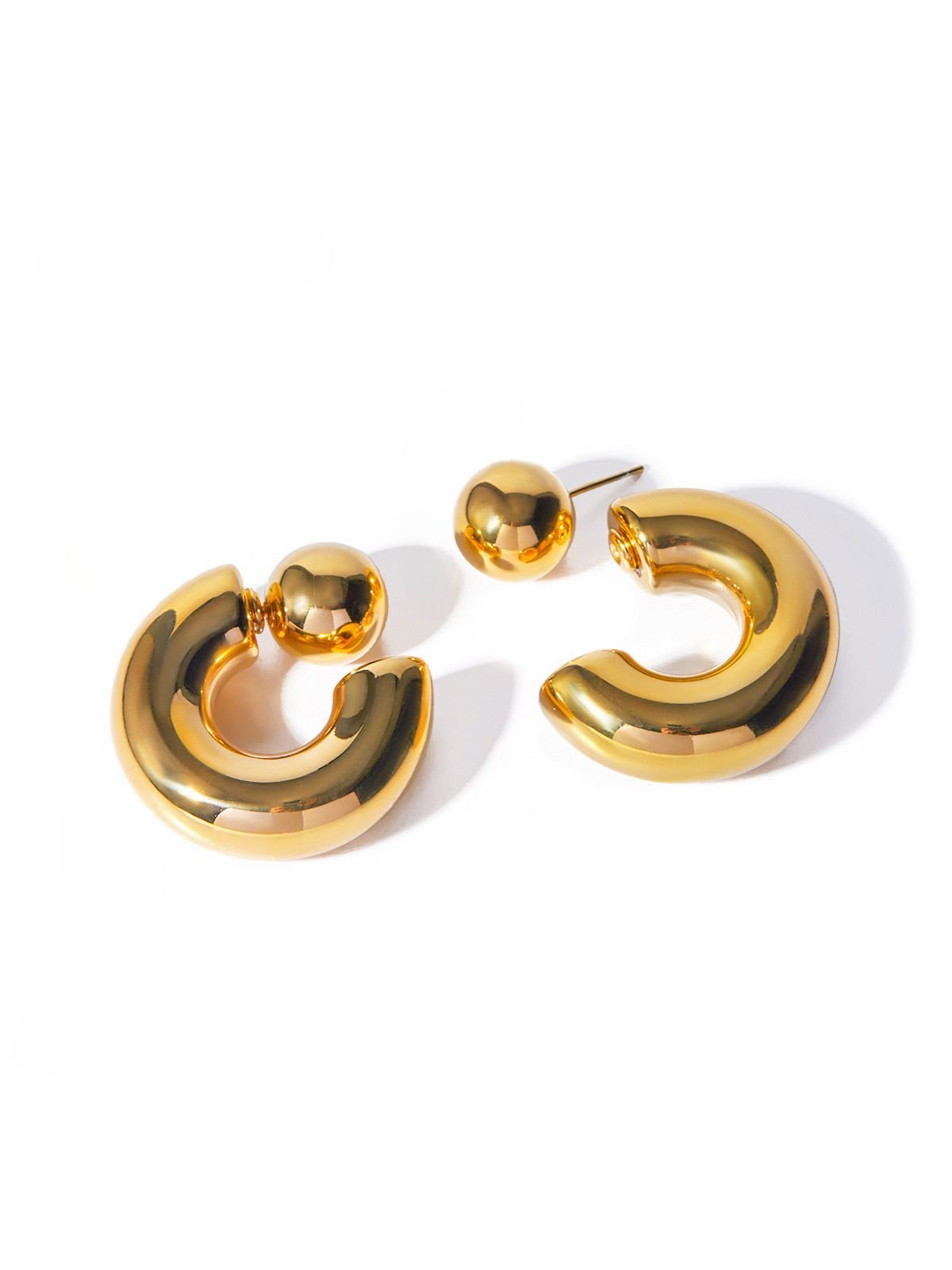 Boucles d’oreilles C, effet bombé, doré, argenté, géométrique, acier inoxydable, modèle Chala - Boucles d'oreilles - Or