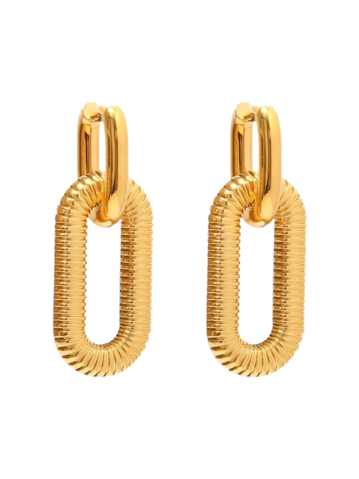 Boucles d'oreilles chaîne, acier inoxydable, plaqué or, style géométrique, tendance féminine, modèle Uranie - Boucles d'oreilles - Or 40 mm
