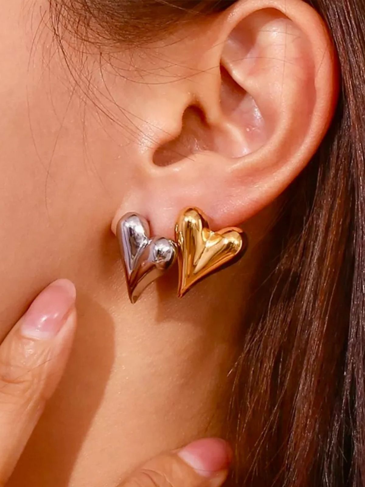 Boucles d’oreilles cœur en acier inoxydable, or 18K, acier titane, forme géométrique, bijoux femme, modèle Garance - Boucles d'oreilles - Argent 41 mm
