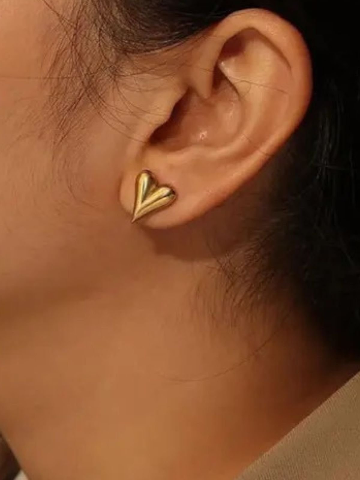 Boucles d’oreilles cœur en acier inoxydable, or 18K, acier titane, forme géométrique, bijoux femme, modèle Garance - Boucles d'oreilles - Or 41 mm
