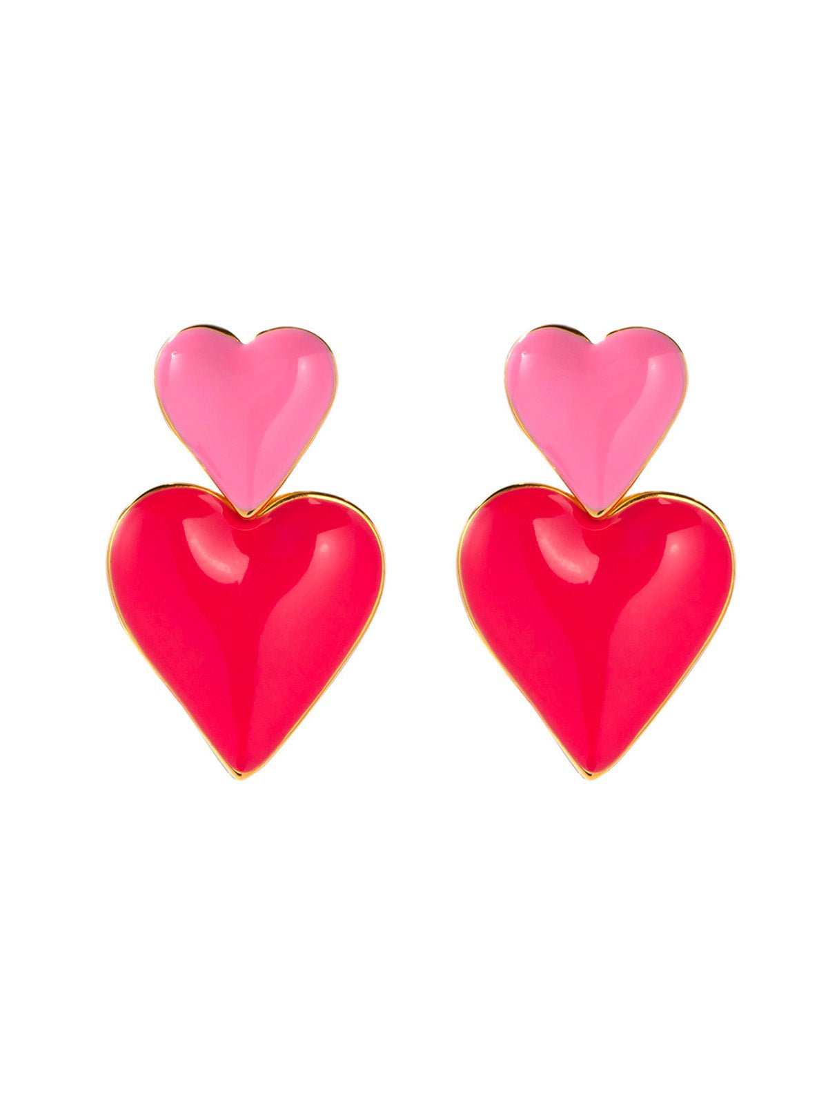 Boucles d'oreilles cœur rose, boucles d'oreilles rouge vif, bijoux fantaisie femme, forme géométrique, tendance ins, modèle Cassie - Boucles d'oreilles - Rose